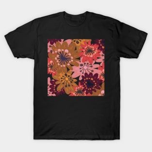 Fun flowerpower pattern in 1970-style, orange, red, wine, ockra, pink, T-Shirt